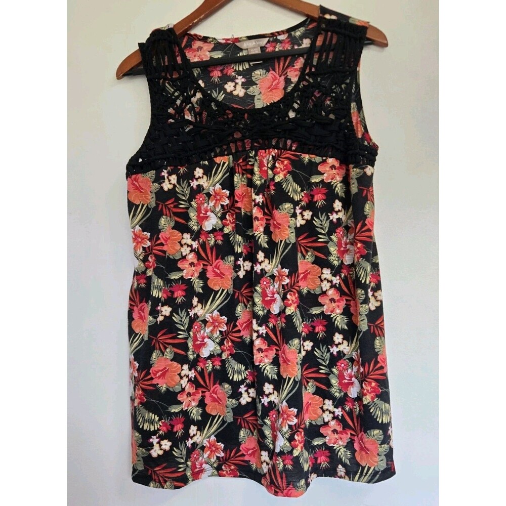 White Stag Tank Top Womens XL Beach Coastal Floral Resort Bohoโ Lace Summer